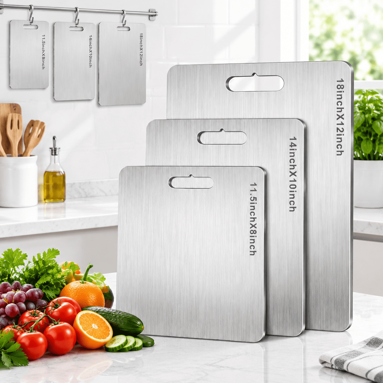 Set of 3 Titanium Kitchen Boards, Double-Sided Food Grade Non-Stick ...