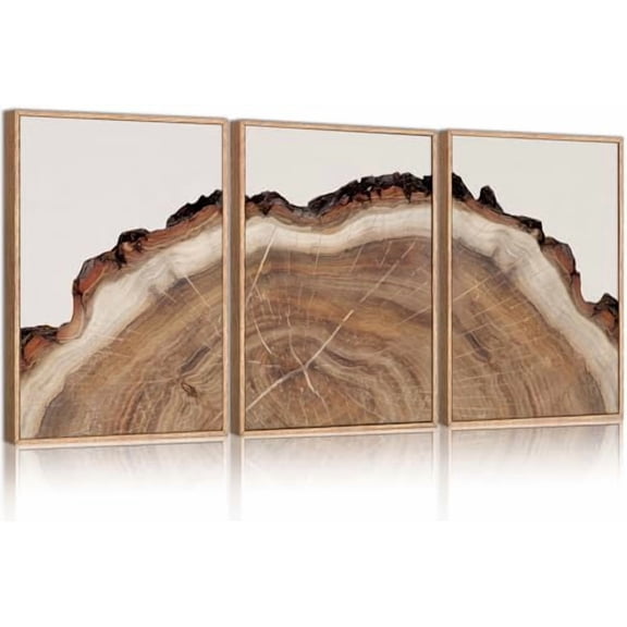 Set of 3 Tree Rings Wood Poster Wall Art Beige Abstract Tree Spiral NatureInspired Prints for Living Room Bedroom or Dining Room, Poster Only