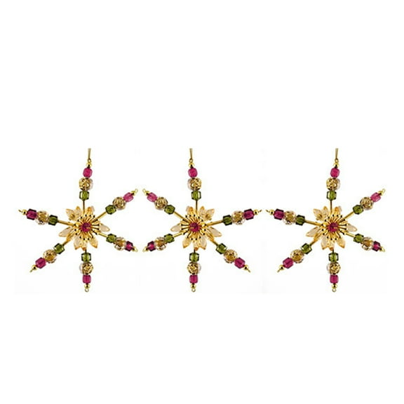 Set of 3 Tuscan Beaded Snowflake Christmas Ornaments