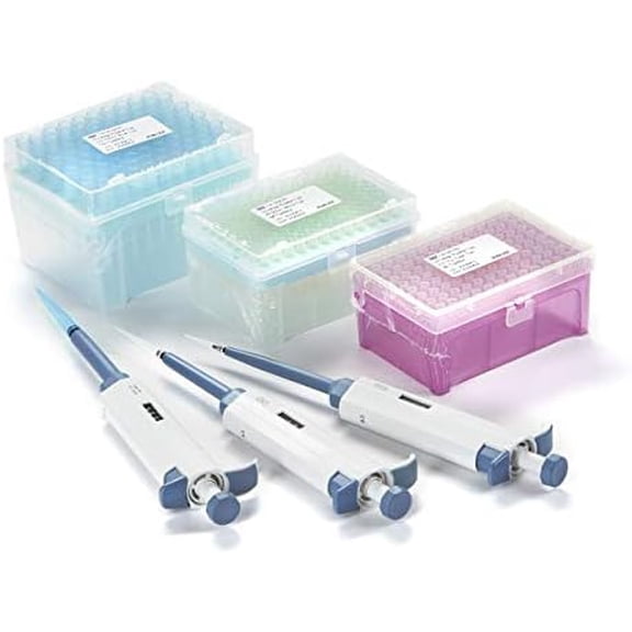 Set of 3 Variable Volume Single Channel Pipettes, Adjustable Pipettors, 0.5-10 l, 10-100 l, 100-1000 l with 3 Boxes of sterile Pipette Tips$$Other