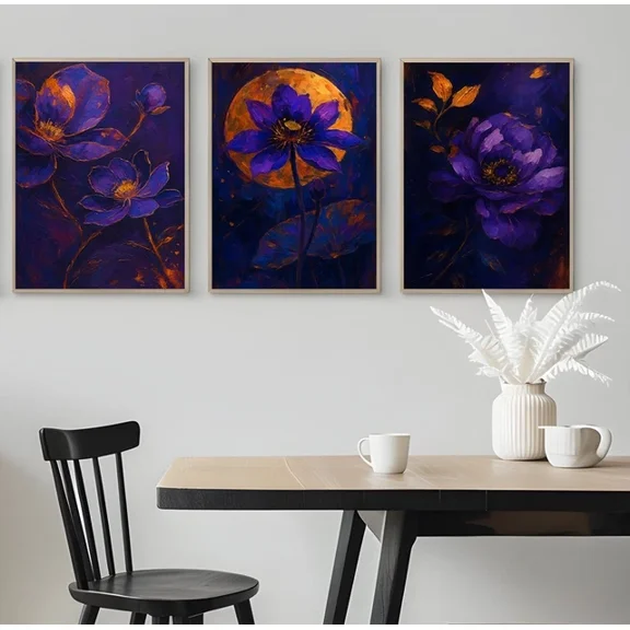Set of 3 Vibrant Impressionist Lotus Flower Poster Home Wall Art Print A3 A4 A5, Poster Only