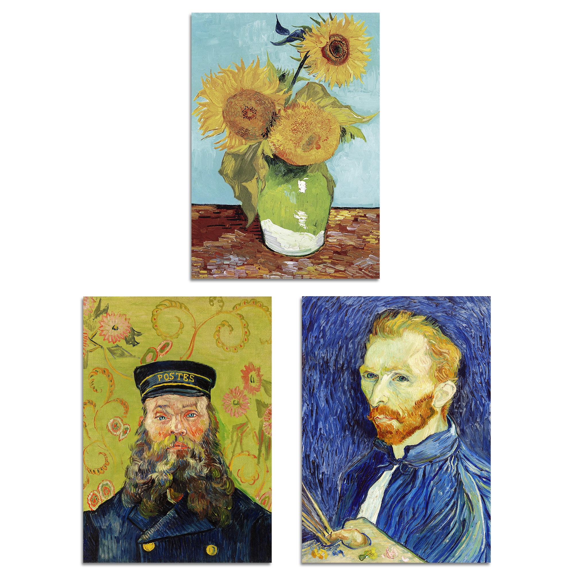 Set of 3 Vincent Van Gogh Classic Paintings Blue Gold Wall Art