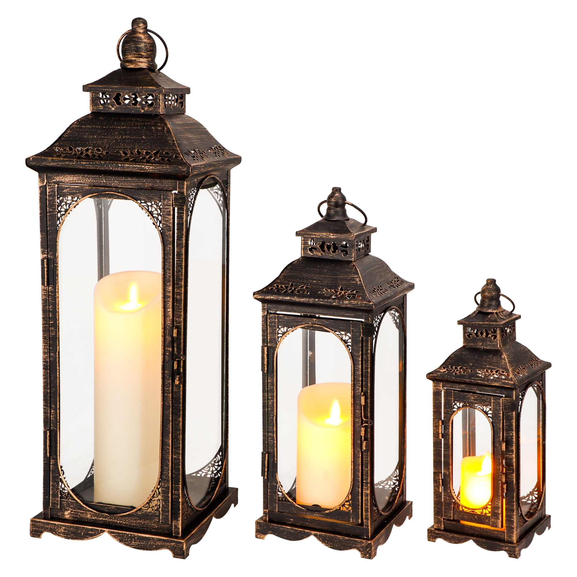 Set of 3 Vintage Candle Lanterns 10/14/19.5''H Decorative Outdoor