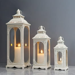 SOFE 28 Tall Wooden Lantern Decorative Rustic Vintage Church Decorative Candle Lantern Distressed White Farmhouse Hurricane Candle Holder Floor Candle Holders for Garden Indoor Outdoor Wedding Walmart...