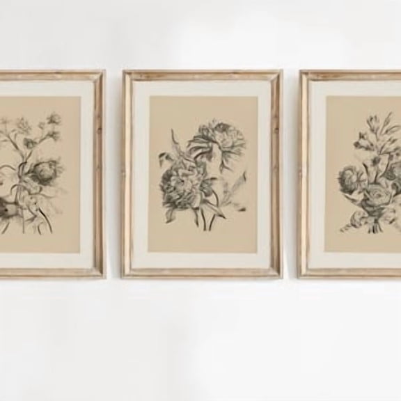Set of 3 Vintage Peony Drawing, Peony Print, Peony Wall Decor, Botanical Flower Print, Floral Sketch Art Print, Neutral Floral Art, Poster Only