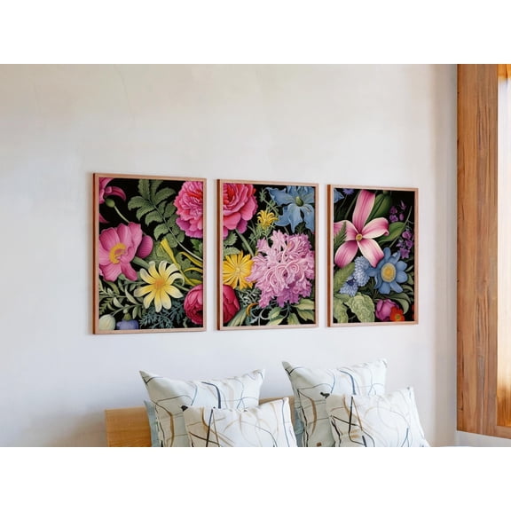Set of 3 Vintage Scientific Illustration Art, Colorful Flower Triptych Prints, Botanical Garden Decor, Floral Chart Gallery Set, Poster Only