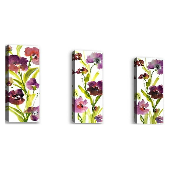 Set of 3 - Violet le Povat II - Contemporary Fine Art Giclee on Canvas Gallery Wrap - wall décor - Art painting - 10 x 24 Inch - Ready to Hang