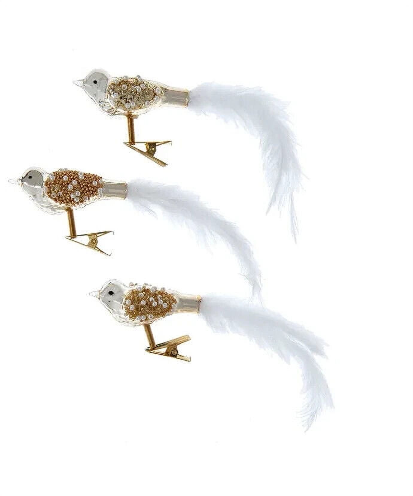 Set of 3 WHITE & GOLD BIRD ClipOn Christmas Ornaments by Kurt Adler