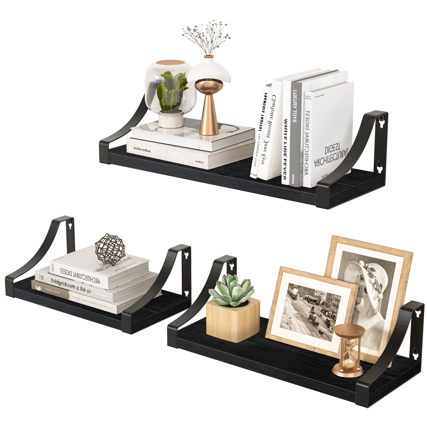 Set of 3 Wall Mounted Home Decor Wood Rustic Floating Shelves Storage