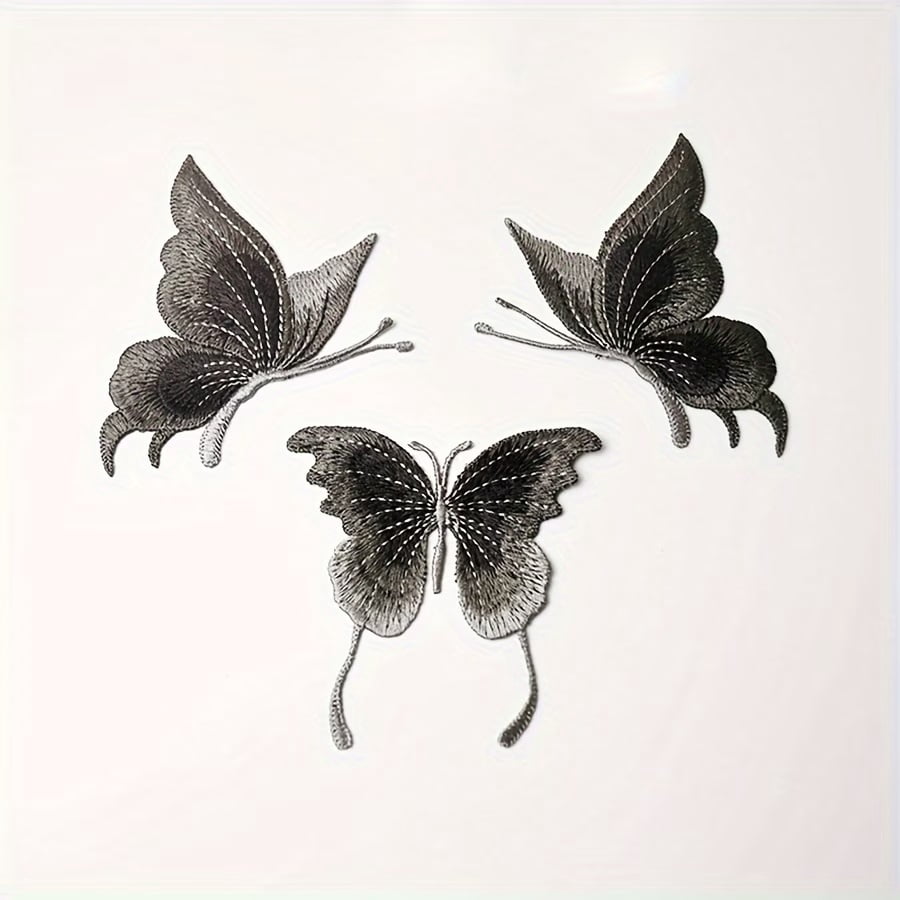 Set of 3 Water-soluble Embroidered Butterfly Fabric Patches for Creative Decoration