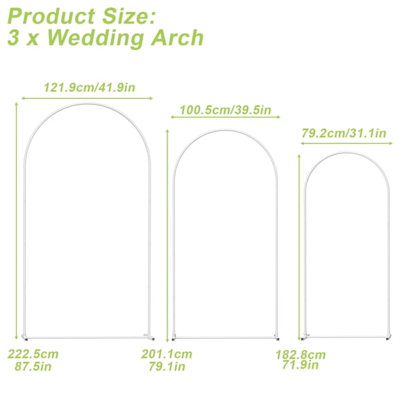 Set of 3 Wedding Arch Backdrop Stand, Metal Arched Balloon Frames for Party, Ceremony, and Event Decor