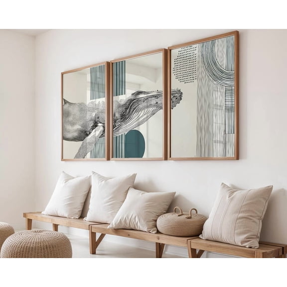 Set of 3 Whale Wall Art, Teal Ocean Animal Prints, Coastal Triptych Poster, Poster Only