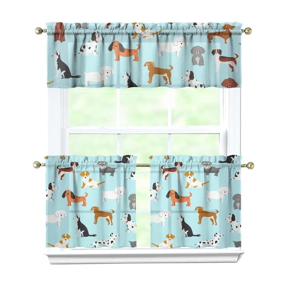 Set of 3 Whimsical Dog Curtains - Playful Puppy & Bone Print, Caf Curtains for Kitchen Windows, Machine Washable Semi-Sheer Panels