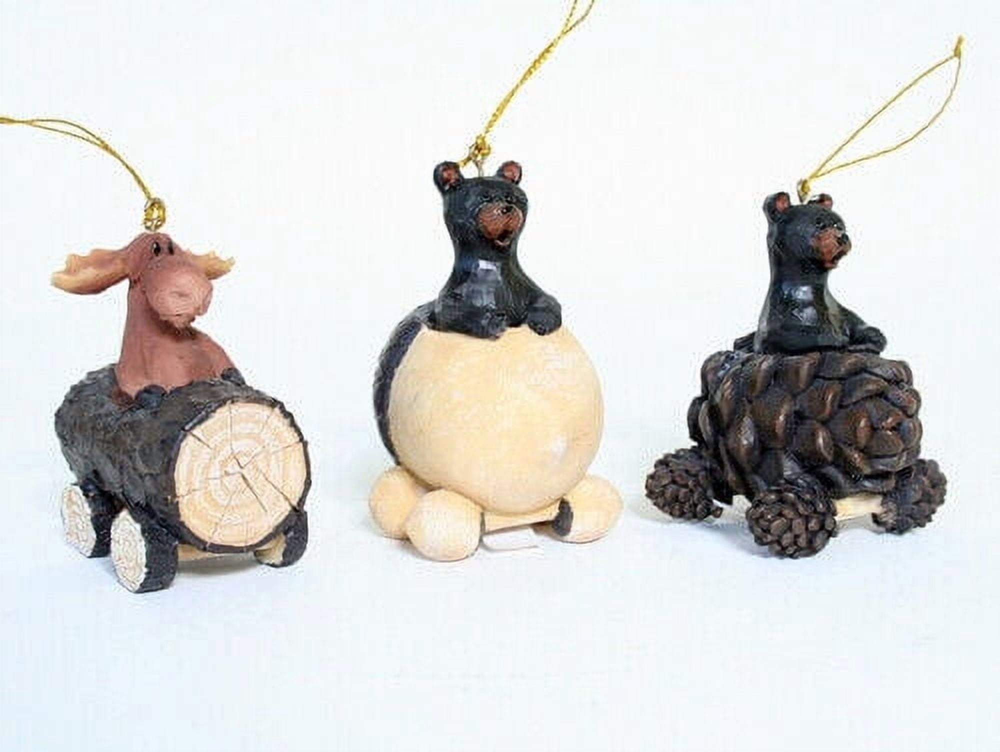 Set of 3 Whimsical MOOSE & BEAR Woodland Christmas Ornaments, by Slifka