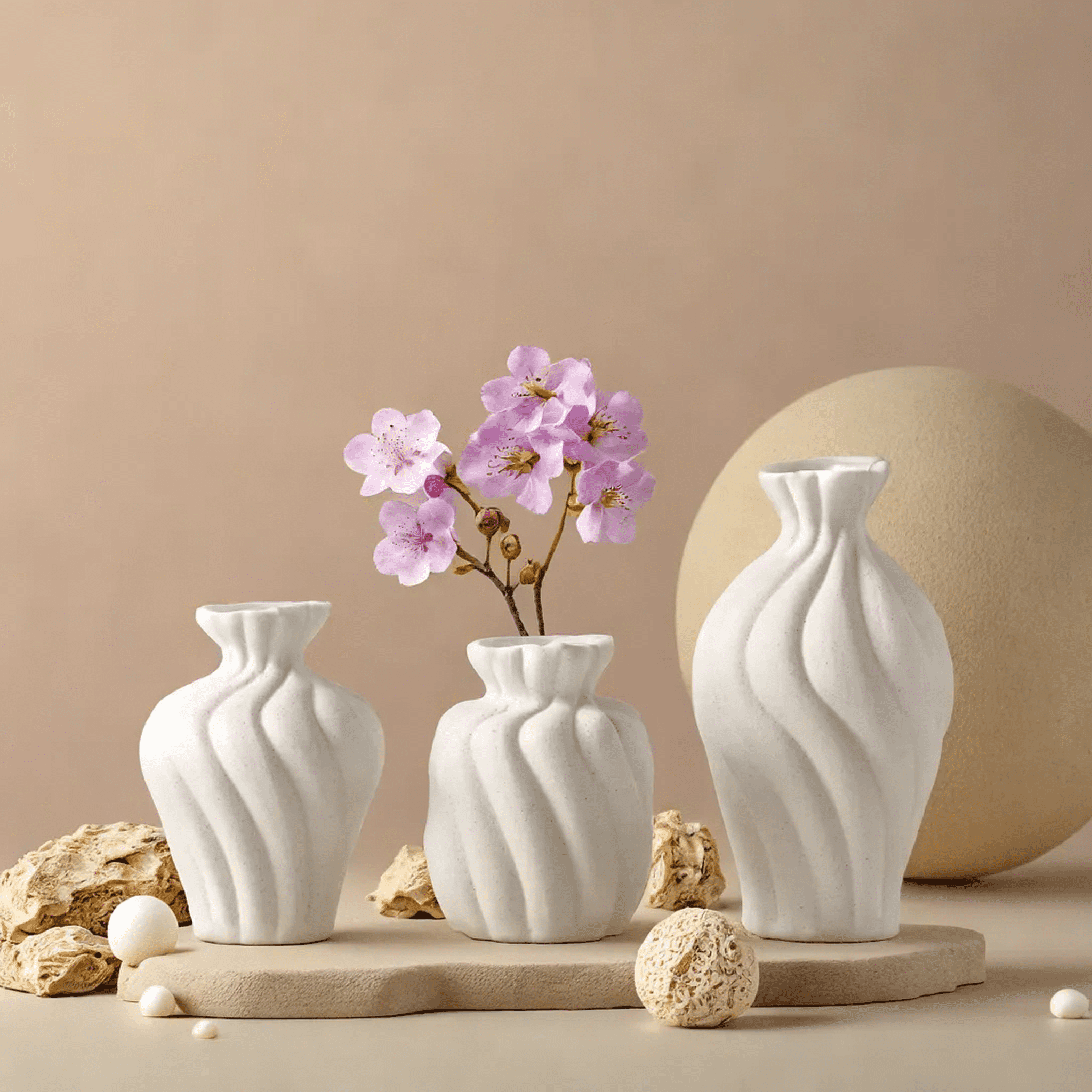 Set of 3 White Ceramic Vases - Artistic Flower Vases - Elegant Home ...