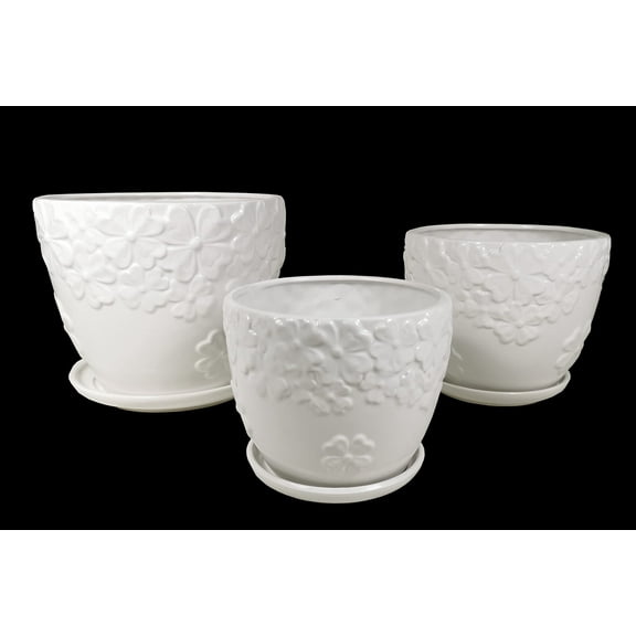Set of 3 White Porcelain Vases Cup Pot Style for Indoor Décor Furnishing