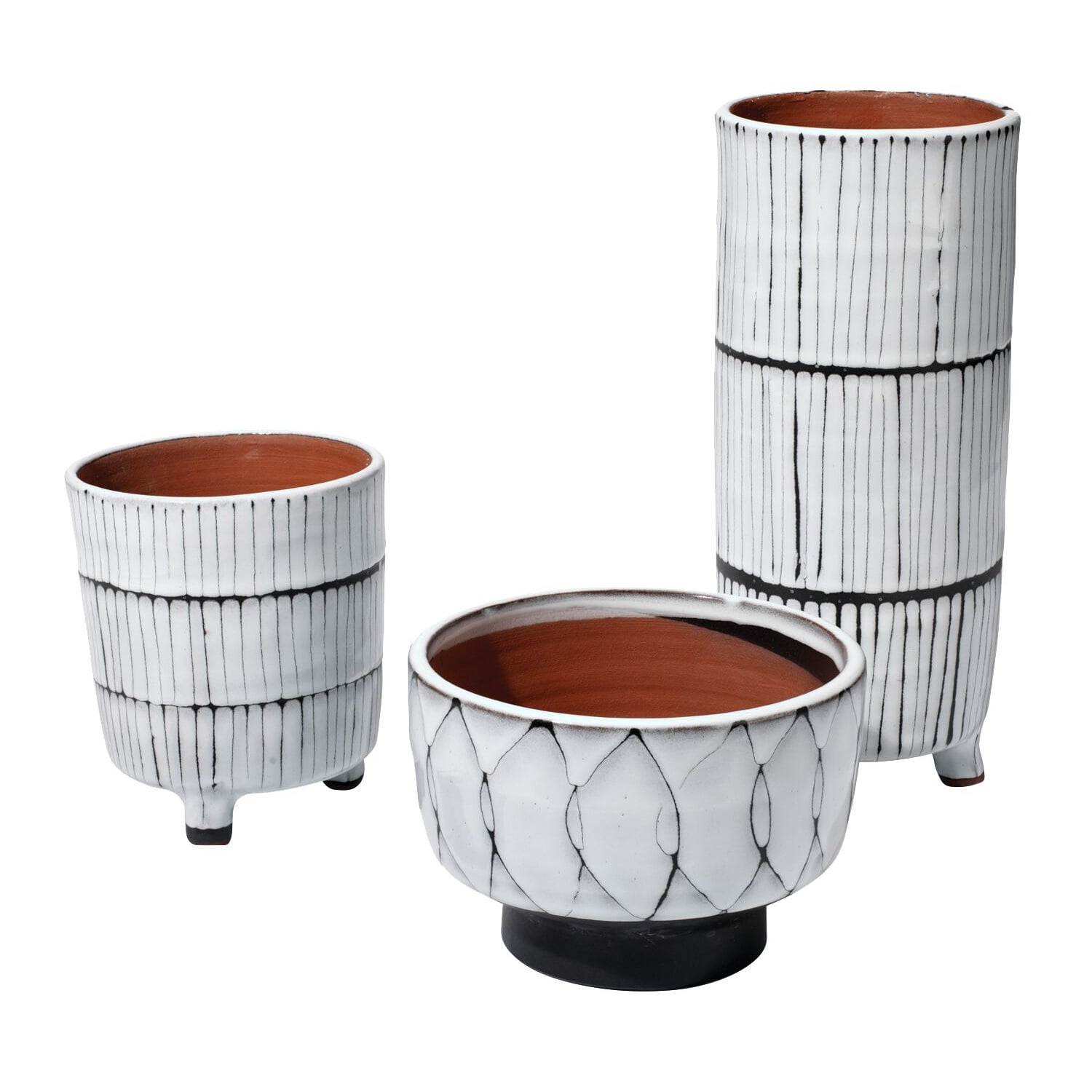 Cream and Dark Grey Ceramic Vase Set with Textured Finish