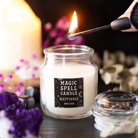 Set of 3 Wicca Halloween Ritual White Sage Happiness Spell Candle in Glass Jar