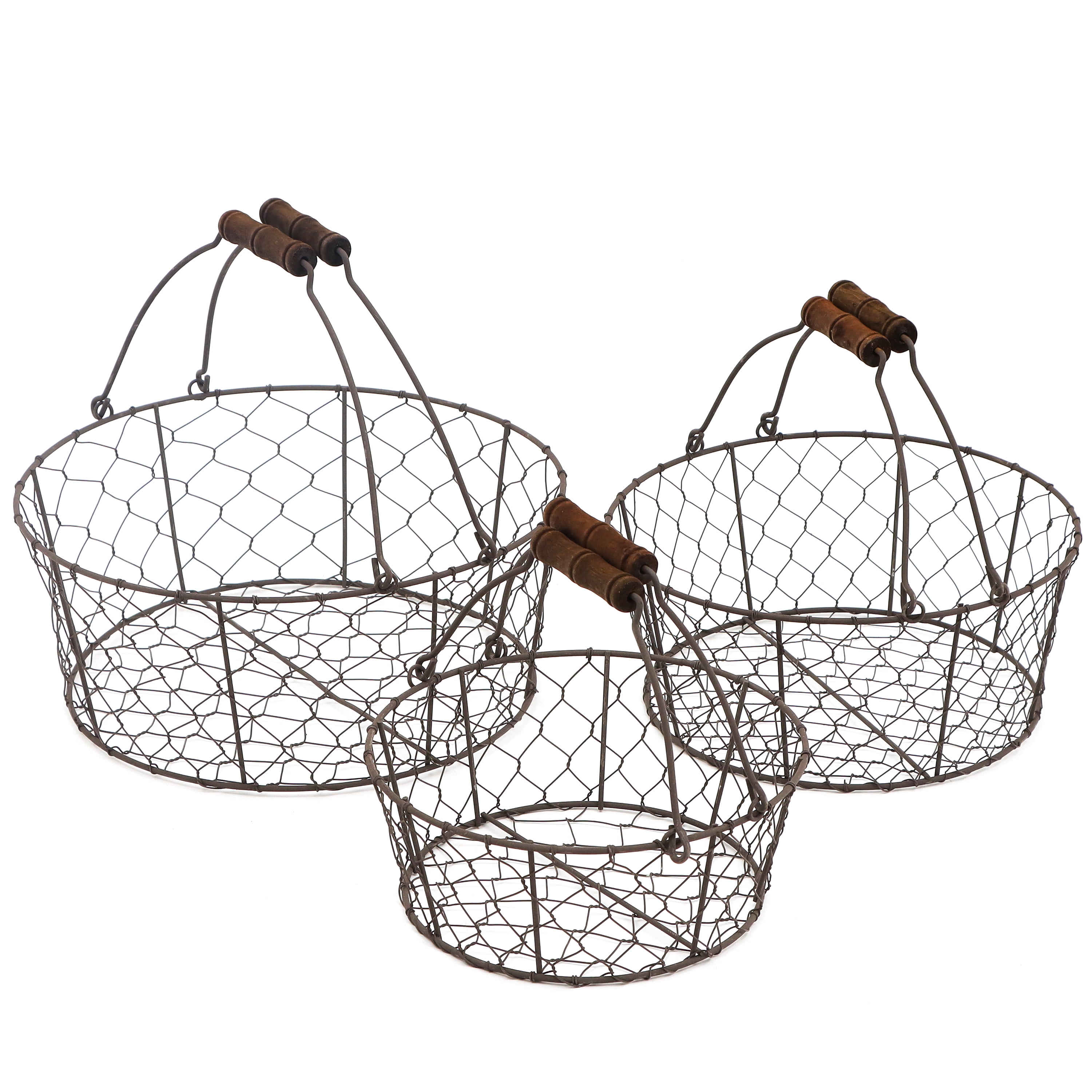 Detachable Metal Wire Basket with Wooden Handle for Reception Dining Room