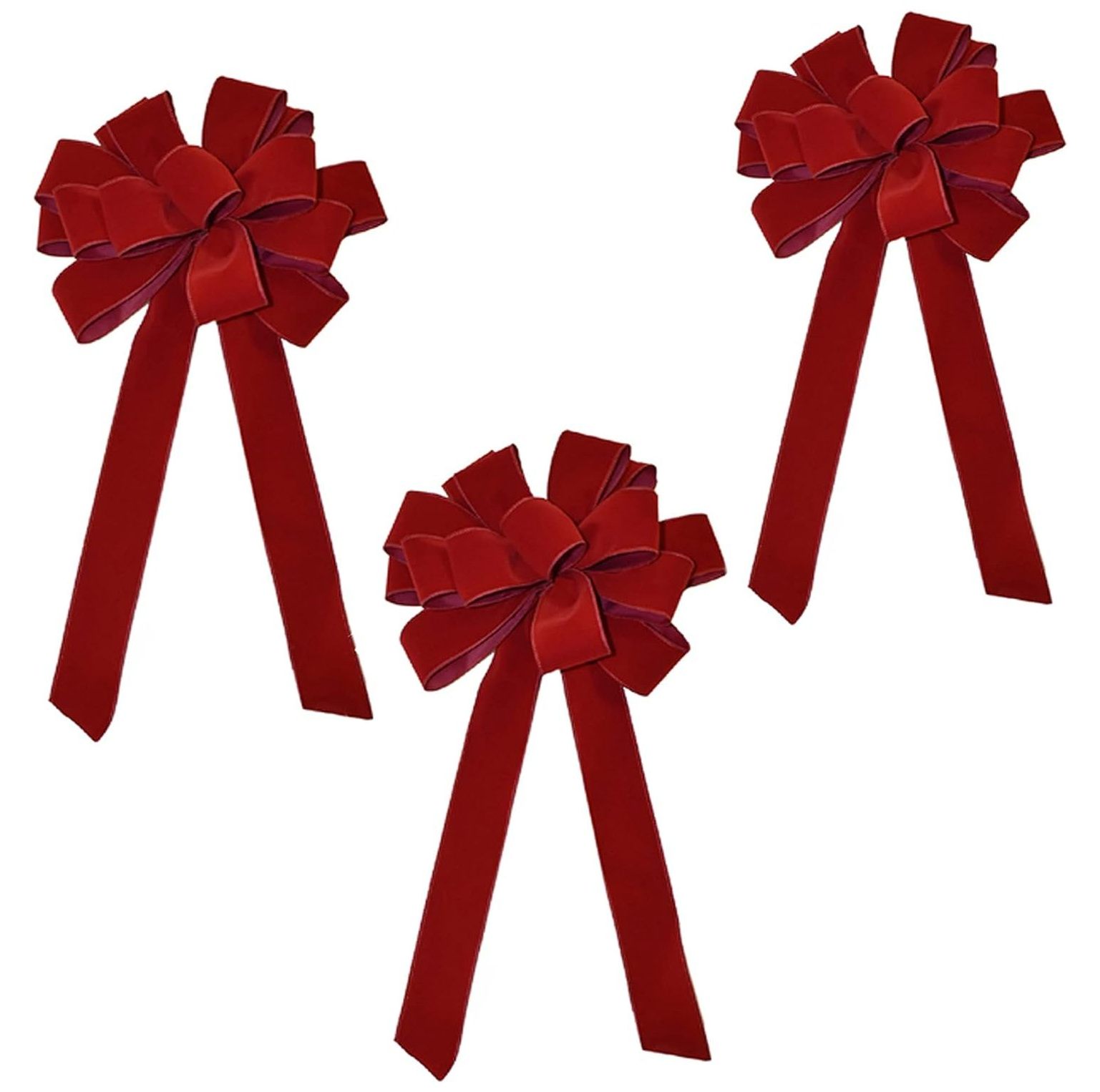 Set of 3 Wired Red Velvet Wired Christmas Bows
