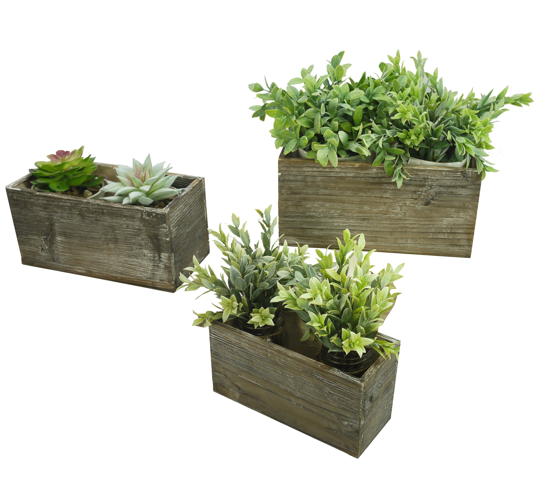 Set of 3, Wood Rustic Rectangular Boxes Planter Holders Centerpieces ...