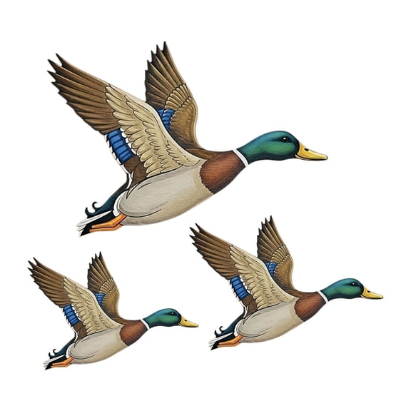 Set of 3 Wooden Mallard Duck Wall Decals Flat 2D Flying Bird Ornaments for Rustic Living Room Nursery Office Home Decor