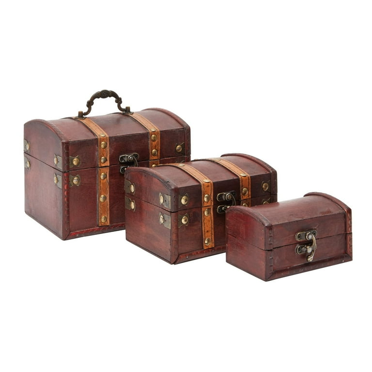 Set of 3 Wooden Pirate Treasure Chest Boxes Decorative Vintage Style Treasure Box for Classroom Party Decorations Keepsakes 3 Sizes