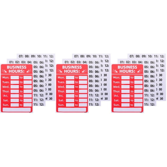 Set of 3 Writable Adhesive Hour Signs Opening Labels Business Office Red
