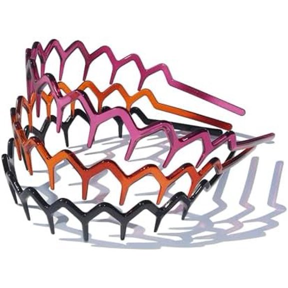 Set of 3 Zig Zag Plastic Sharks Hair Comb Headband Hoop for Women Men, 90s Zigzag Headband Hair Accessories (1 Black +1 Brown +1 Violet)