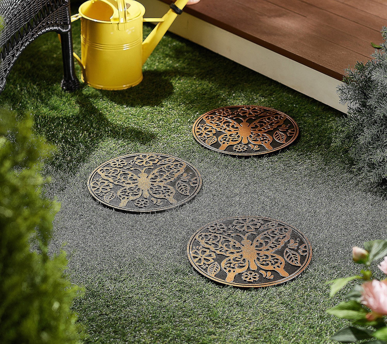 Set of 3 Black and Gold Butterfly Rubber Stepping Stones
