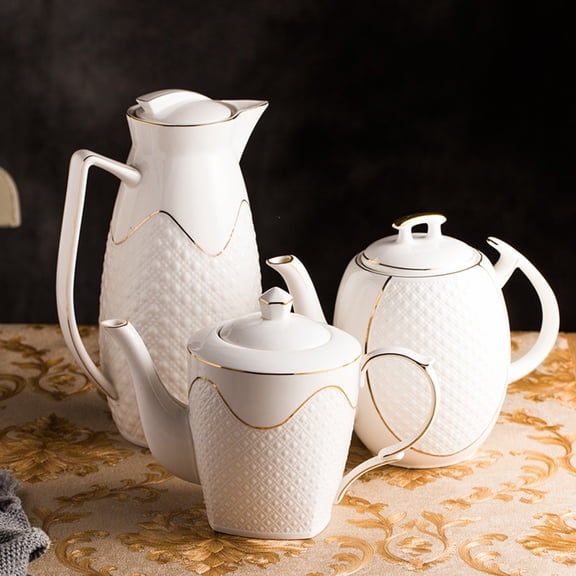 Set of 3 teapots - Scandinavian design made of stoneware, white glazed, dishwasher and microwave safe, stylish and functional for enjoying tea