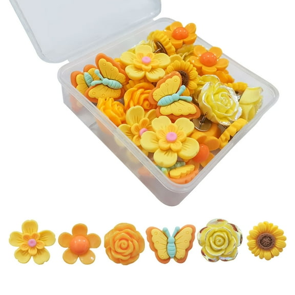 Set of 30 Attractive Flower Push Pins Multifunction Thumb Tacks Pushpin Collection for Securing Documents & Decorating Space
