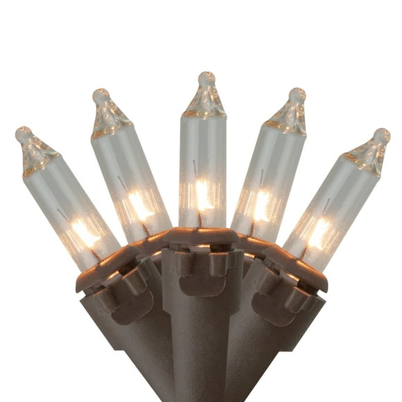 Set of 35 Clear Mini Christmas Lights 2.5" Spacing - Brown Wire