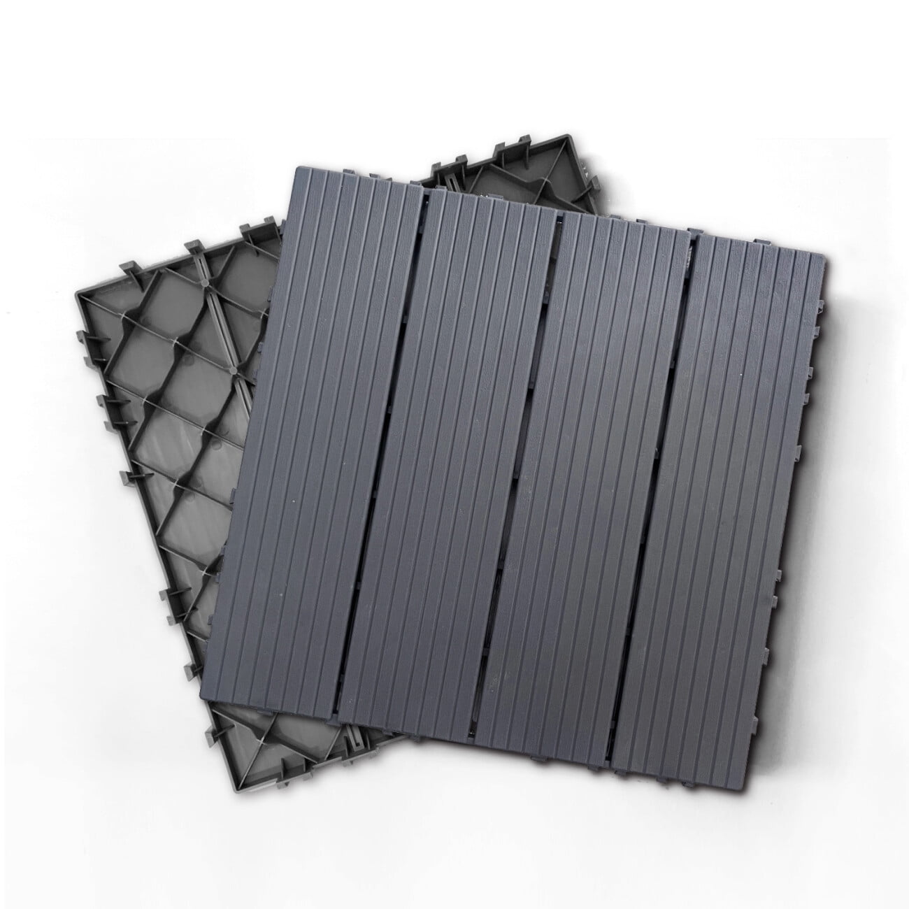 Dark Gray 12x12 Plastic Composite Interlocking Deck Tiles, Set of 35