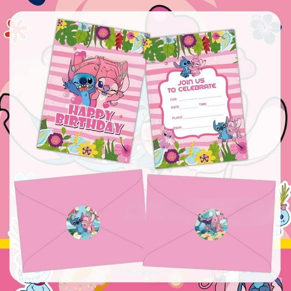 Set of 36pcs Stitch Themed Happy Birthday Invitation CardsEnvelopessticker - Lightweight (120g), Postcard Style Invites for the Perfect Party Pack