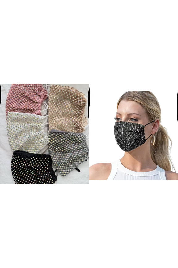 Set of 3PC x winter Rhinestone Face Mask for Women Masquerade Glitter Bling Face