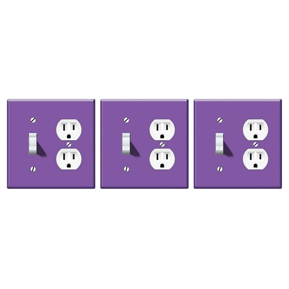 Set of 3pcs WIRESTER Double 1-Gang Toggle Light and 1-Gang Duplex Outlet Switch Plate/Wall Plate Cover, Solid Orchid Purple