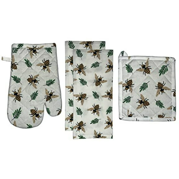 Set of 4, 100% Cotton Bee Design Kitchen Towel Set, Include 2 Kitchen Towels, 1