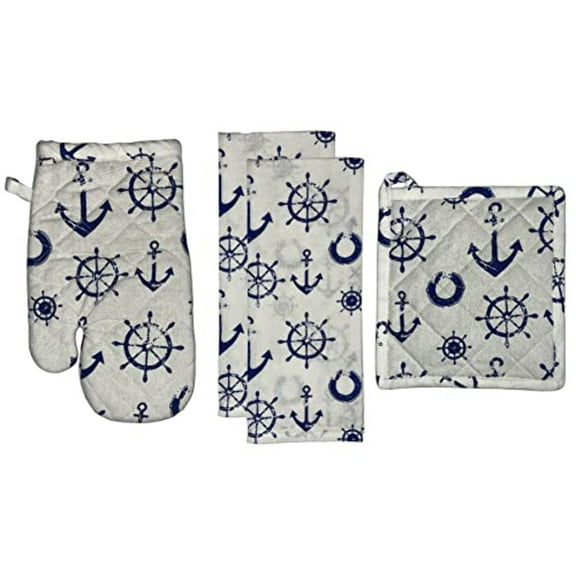 Set of 4, 100% Cotton, Coastal Nautical Anchor and Sailingboat Design, Kitchen T