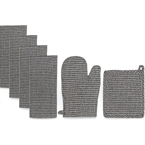 Set of 6, 100% Cotton Farmhouse Country Kitchen Linen Set, Included 4 Kitchen Towel, Ovenmitt, Potholder.