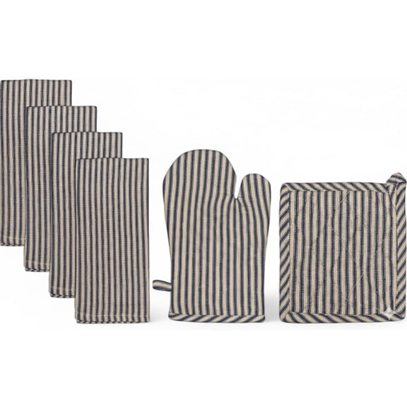 Set of 6, 100% Cotton Farmhouse Country Kitchen Linen Set, Included 4 Kitchen Towel, Ovenmitt, Potholder.