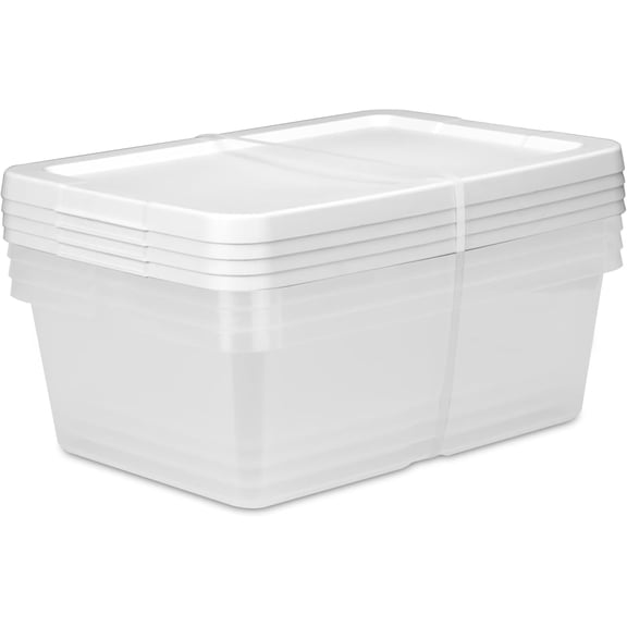 Set of 4, 12 Quart Clear Plastic Storage Bins with White Lids, Stackable & Durable Organization Containers for Home and Office