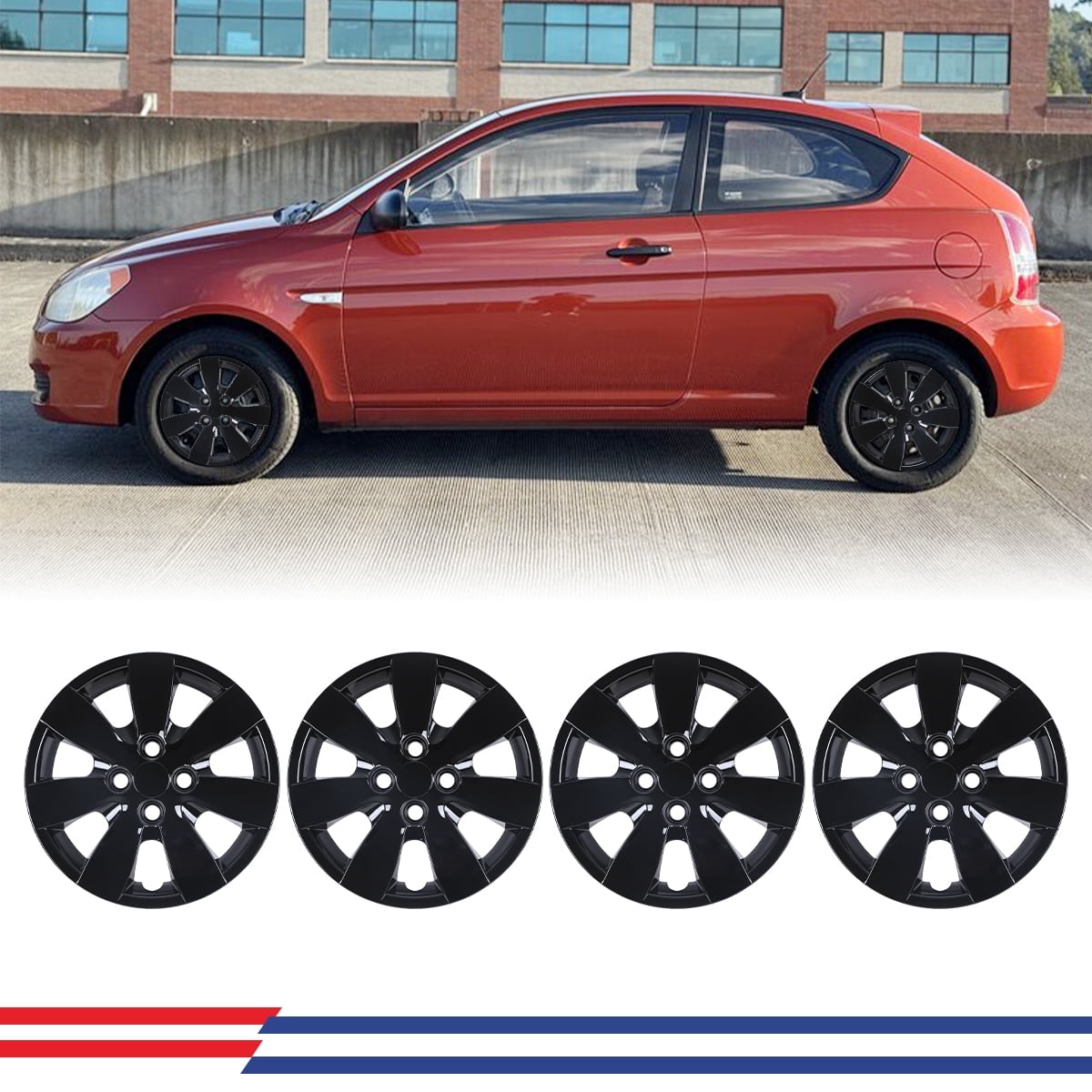 4Pcs 14 inch Hubcaps for Hyundai Accent Sedan/Hatchback 2008 2009 2010 2011,Fit Fit for Steel Wheel,Bolt-on Car Truck SUV Hub Cap,Black Lacquer