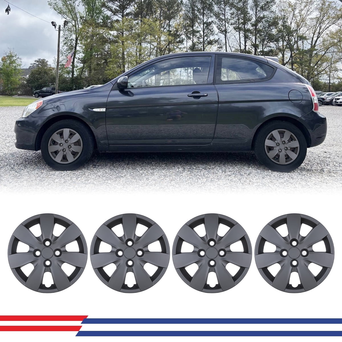 (Set of 4)14" Hubcaps Fit for Hyundai Accent Sedan/Hatchback 2008 2009 2010 2011,Fit Fit for Steel Wheel,Bolt-on Car Truck SUV Hub Cap,Black Matte