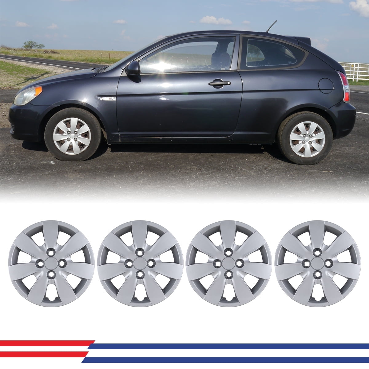 (Set of 4)14" Hubcaps Fit for Hyundai Accent Sedan/Hatchback 2008 2009 2010 2011,Fit Fit for Steel Wheel,Bolt-on Car Truck SUV Hub Cap,Lacquer