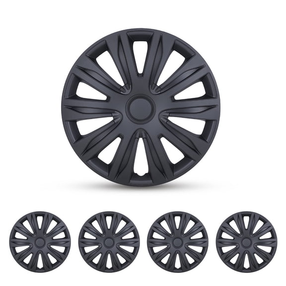 (Set of 4) 14" Universal Hubcaps,Wheel Covers Snap on Full Hub Caps Fit R14 Tire & Steel Rim,ABS+PC Material (Black Matte)