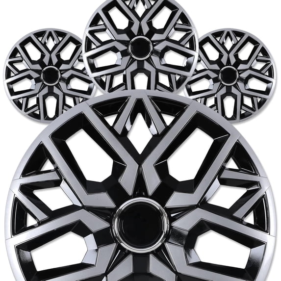 Set of 4 14 inch Universal Hubcaps Fits Most Cars, Snap-On Black Lacquer & Silver Lacquer PP Wheel Covers 14 inch, 14 inch Hubcaps Set of 4