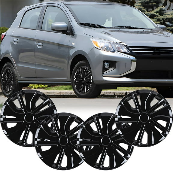 (Set of 4) 14 inch Wheel Hubcaps Fit for Mitsubishi Mirage 2014-2025,Compatible With Steel Wheels,Snap-on Installation,Black Lacquer