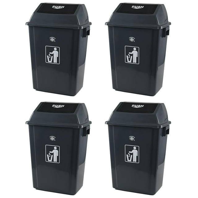 Set of 4 15 Gallon Plastic Swing Top Trash Cans, Large Tall Kitchen