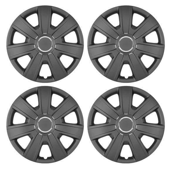 (Set of 4)15" Hubcaps Compatible with Most Cars,Universal Wheel Rim Cover Replacement,Snap on Car Truck SUV,PP Material,Black Matte